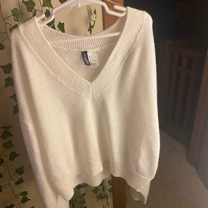 White V-neck sweater